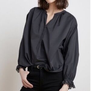 NWT Velvet Graham & Spencer Jacobs Blouse small black gray poplin